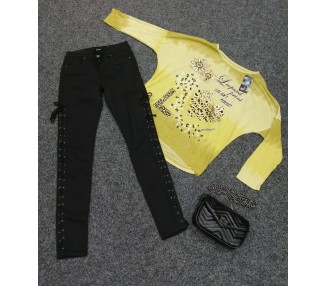 ČRNE JEANS HLAČE Z VRVICO